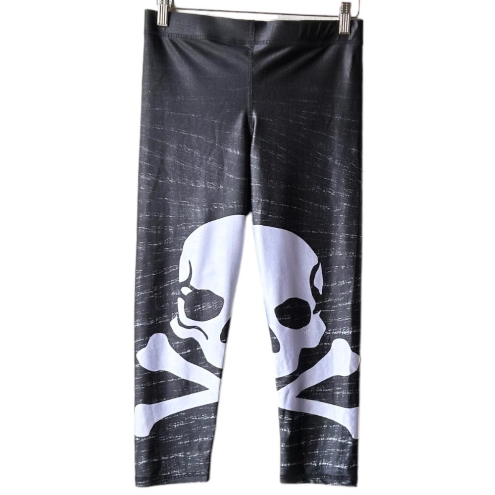 Terez for Soulcycle Skull Cropped Leggings Black White Sz M